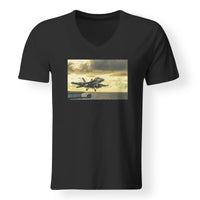 Thumbnail for Departing Jet Aircraft Designed V-Neck T-Shirts