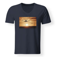 Thumbnail for Two Aeroplanes During Sunset Designed V-Neck T-Shirts