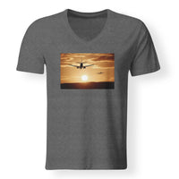 Thumbnail for Two Aeroplanes During Sunset Designed V-Neck T-Shirts