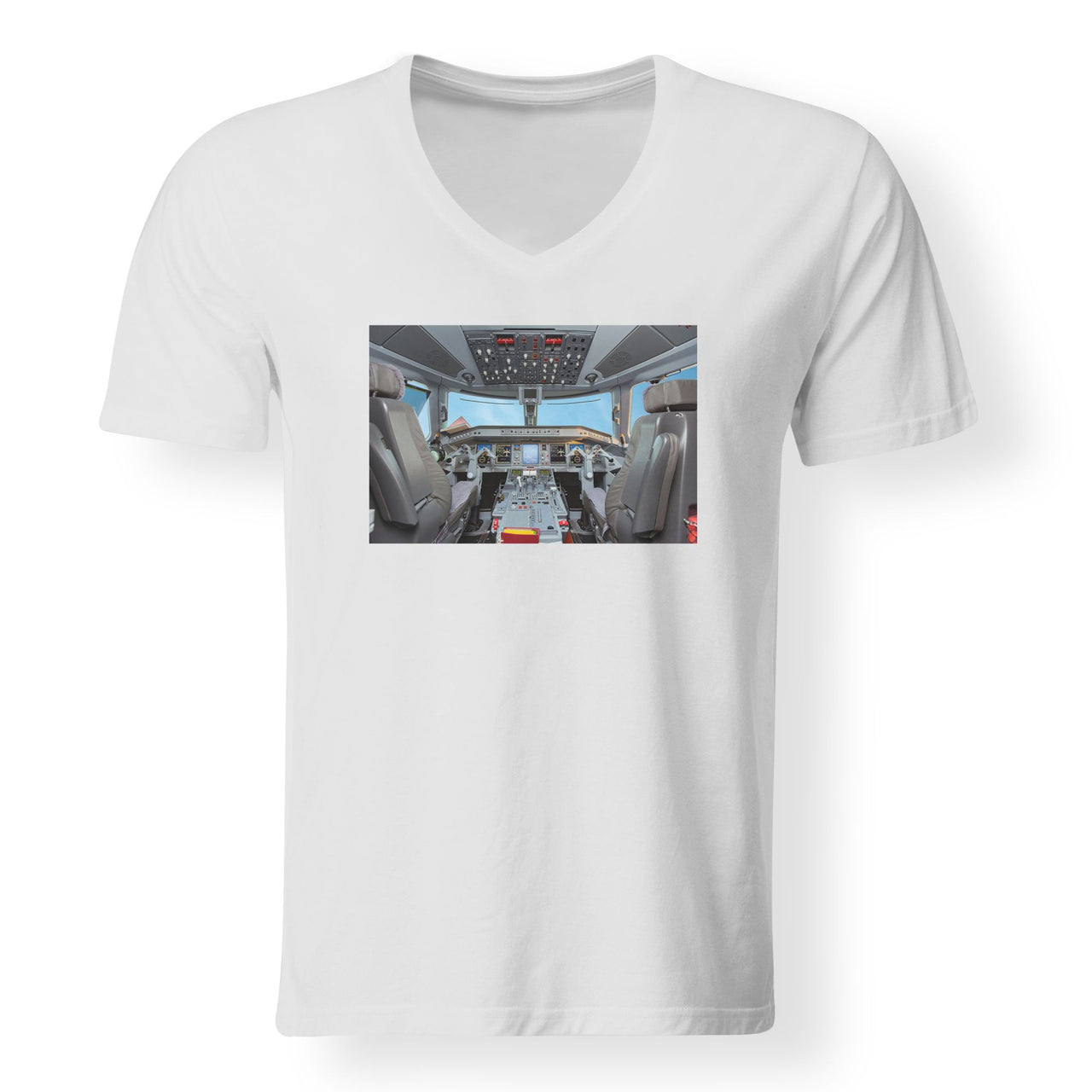 Embraer E190 Cockpit Designed V-Neck T-Shirts