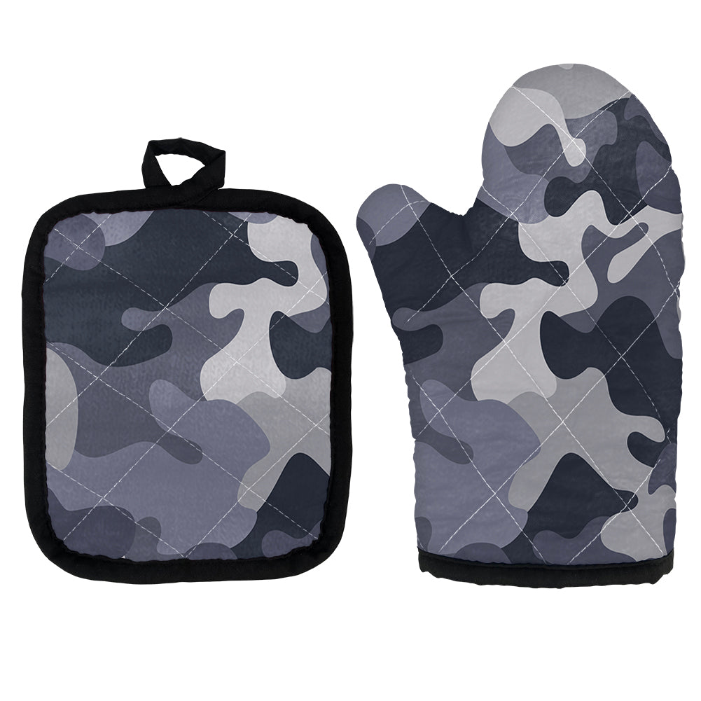 Military Camouflage Army Gray Designed Kitchen Glove & Holder