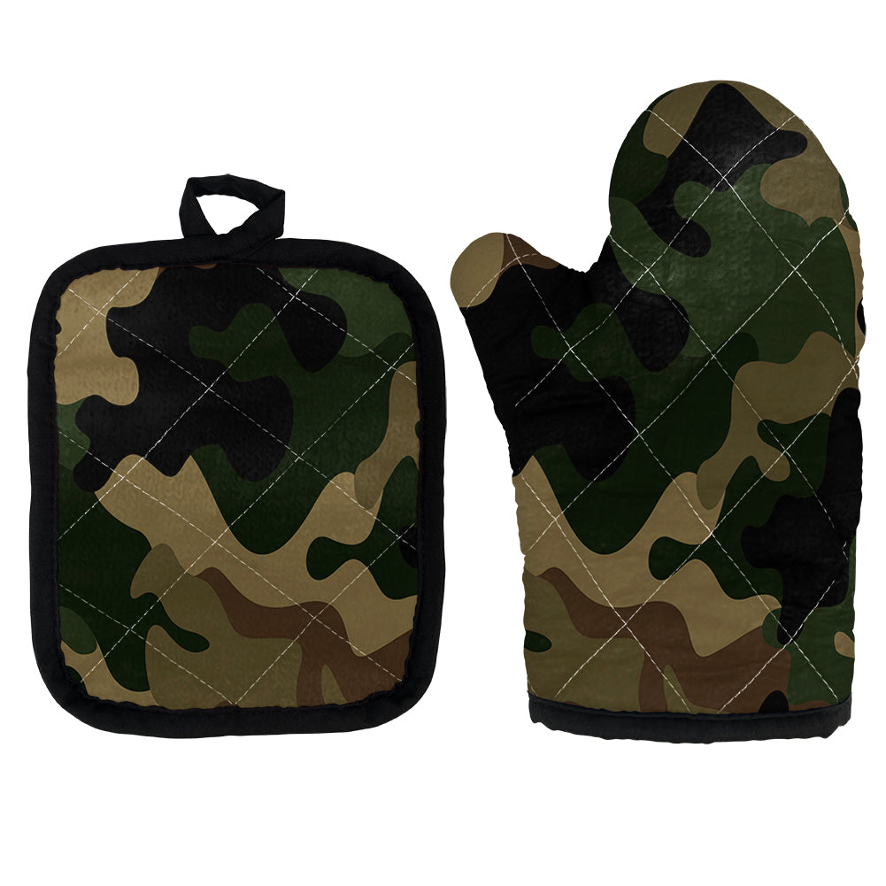 Military Camouflage Army Green Designed Kitchen Glove & Holder