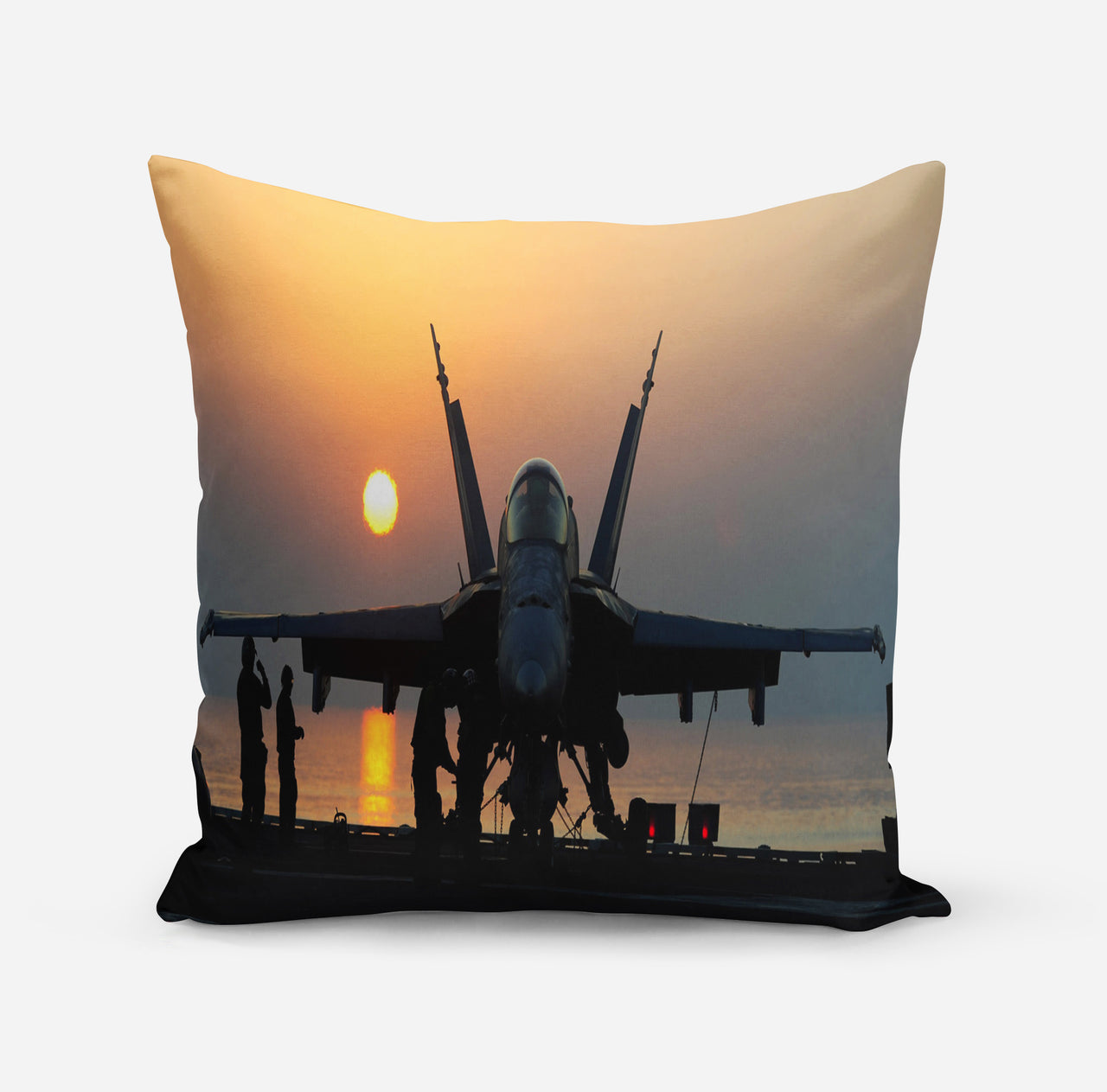 Military Jet During Sunset Designed Pillows