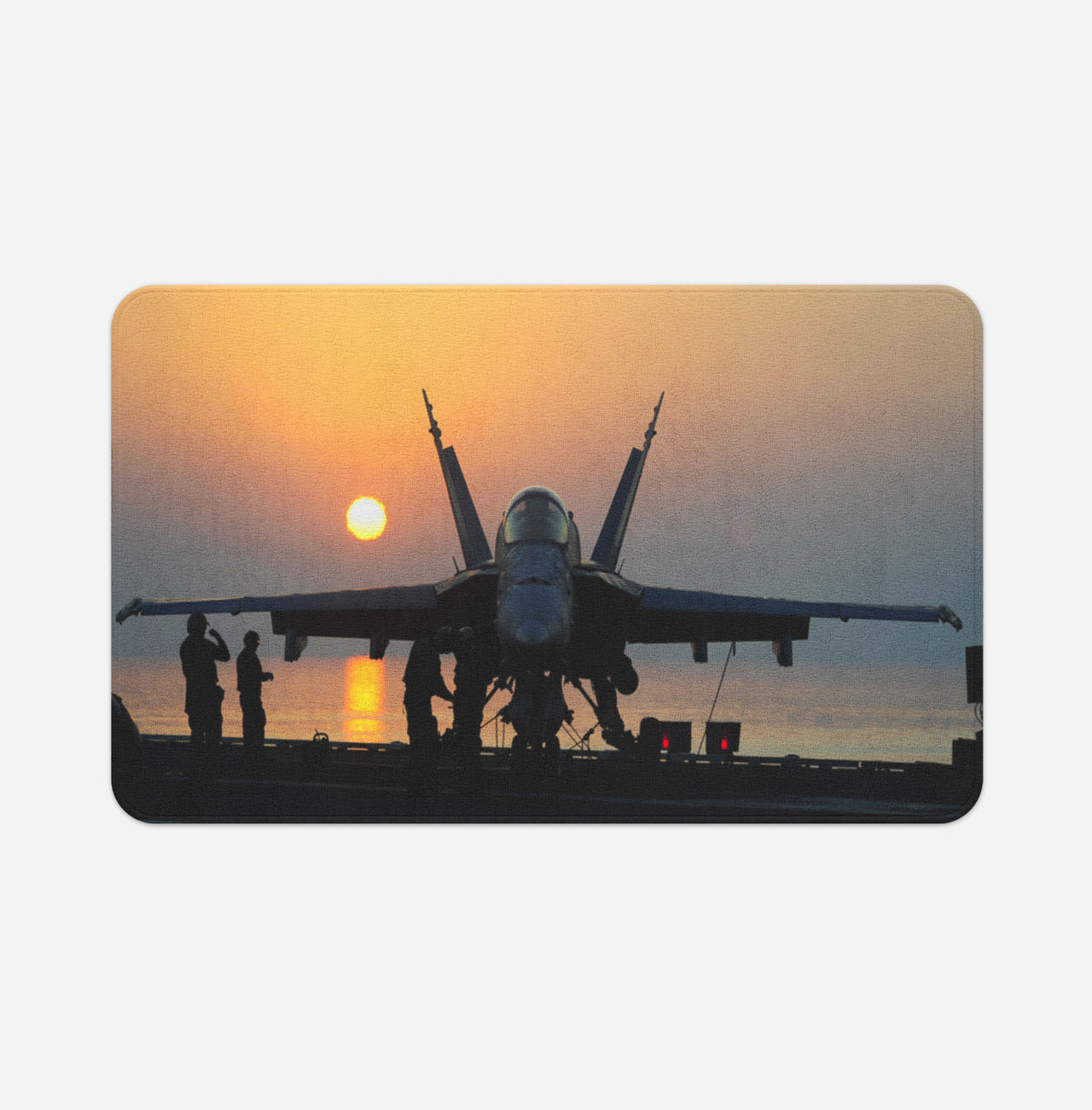 Military Jet During Sunset Designed Bath Mats