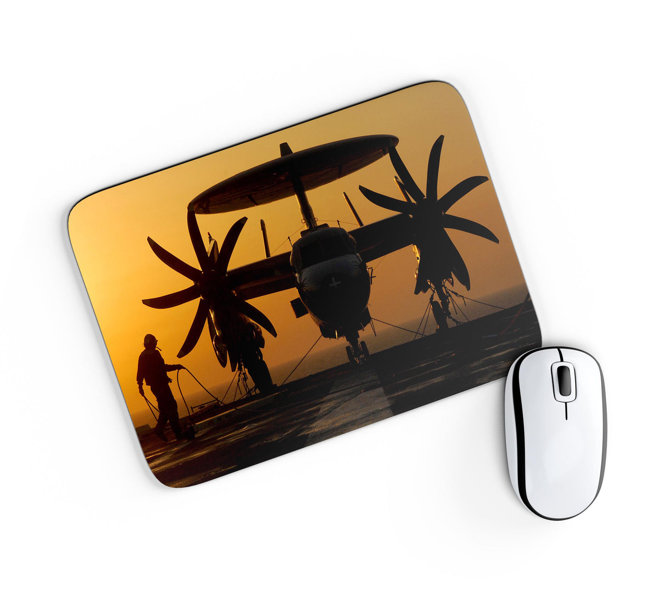 Military Plane at Sunset Designed Mouse Pads