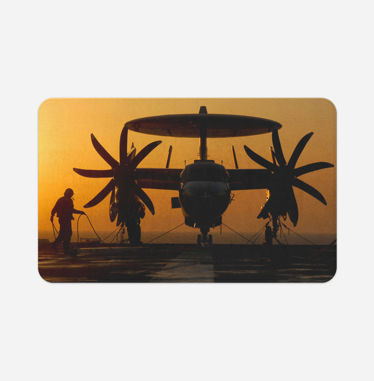 Military Plane at Sunset Designed Bath Mats