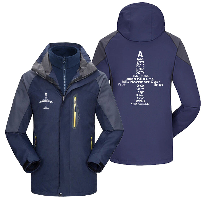 Airplane Shape Aviation Alphabet Designed Thick Skiing Jackets