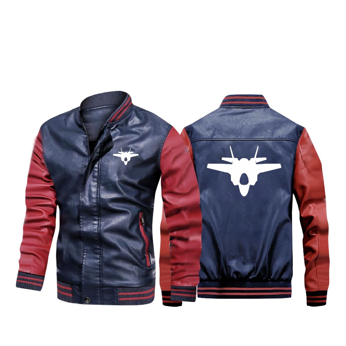 Lockheed Martin F-35 Lightning II Silhouette Designed Stylish Leather Bomber Jackets