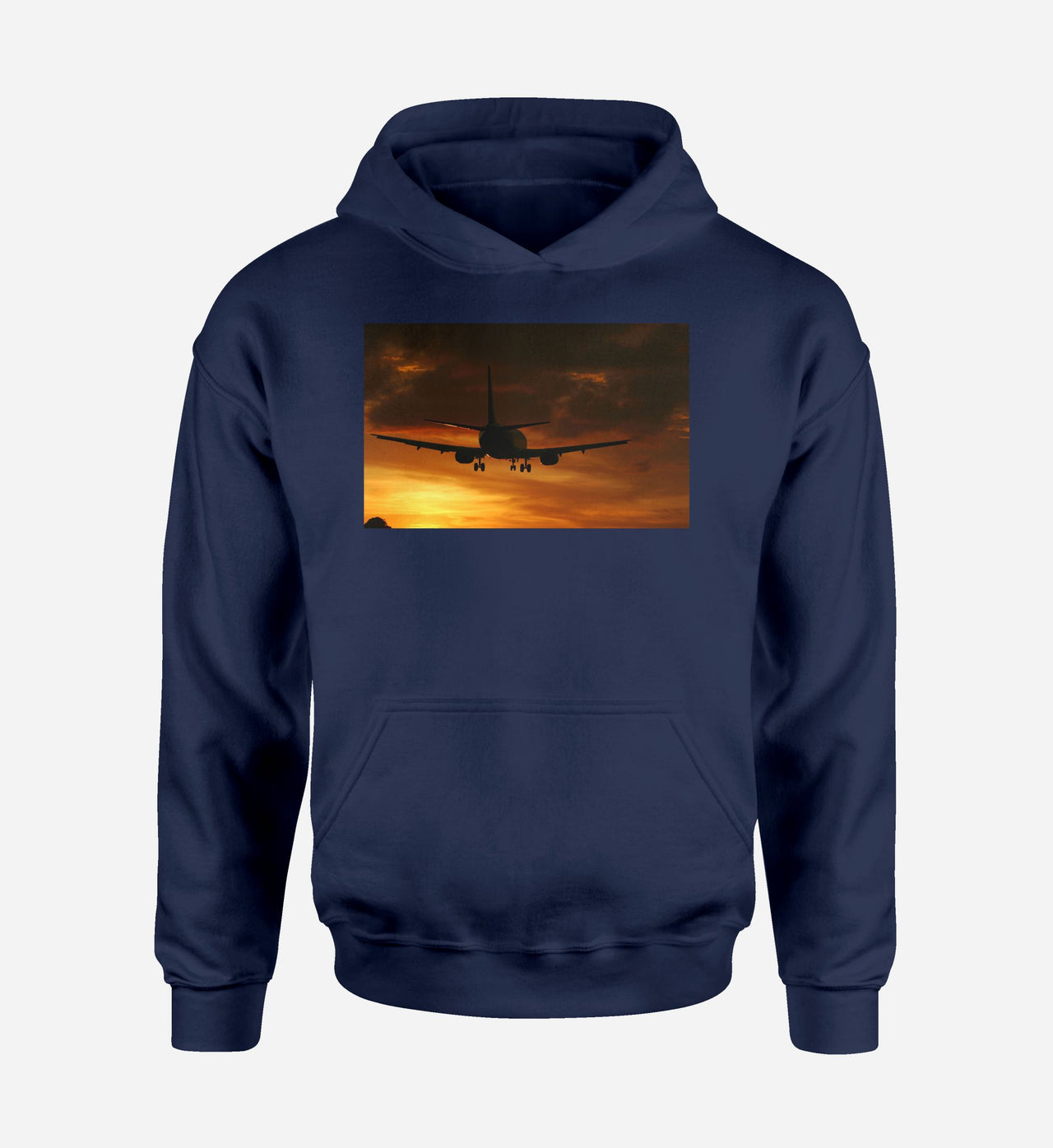 Beautiful Aircraft Landing at Sunset Designed Hoodies