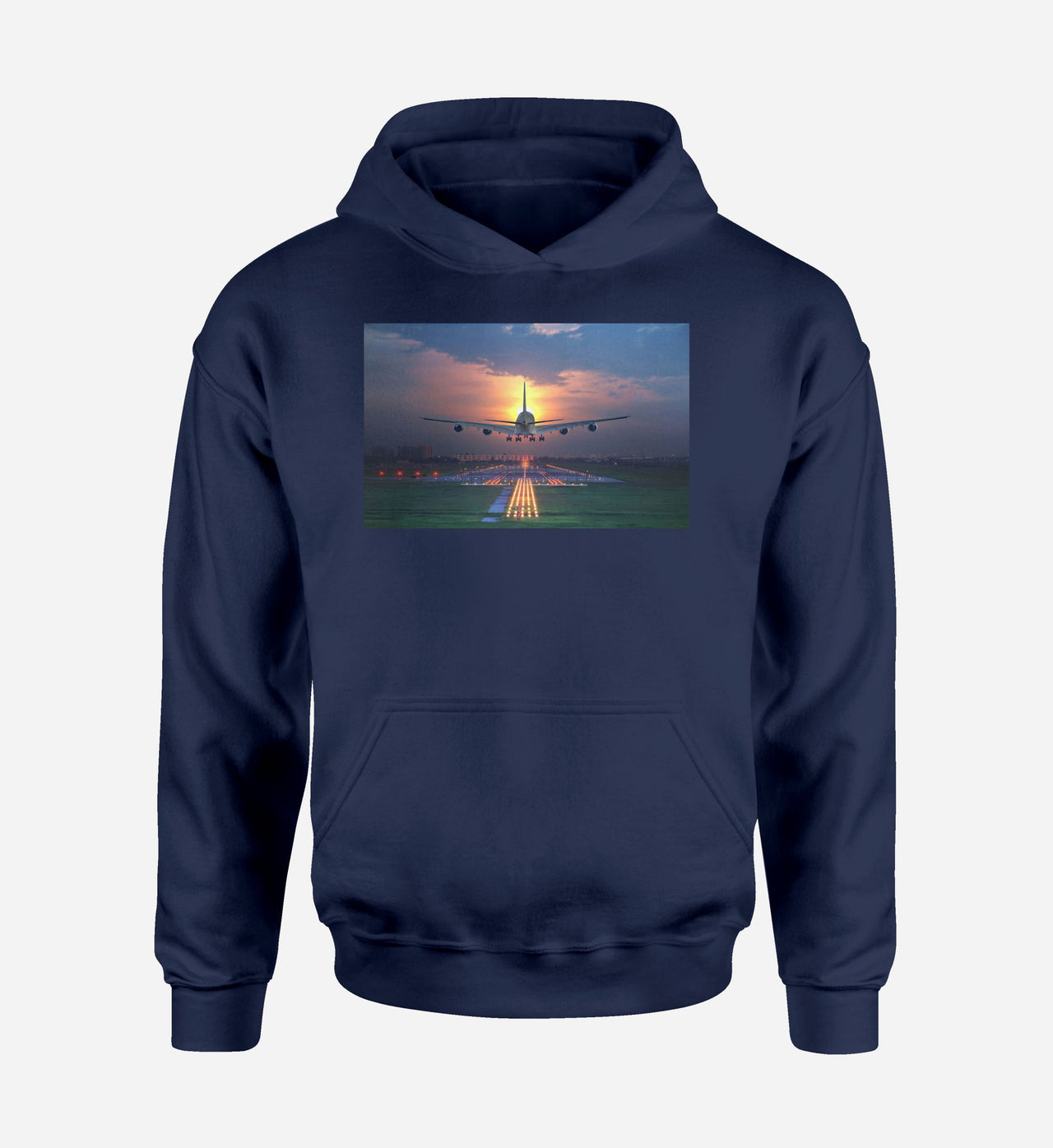 Super Airbus A380 Landing During Sunset Designed Hoodies