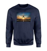 Thumbnail for Airplane over Runway Towards the Sunrise Designed Sweatshirts