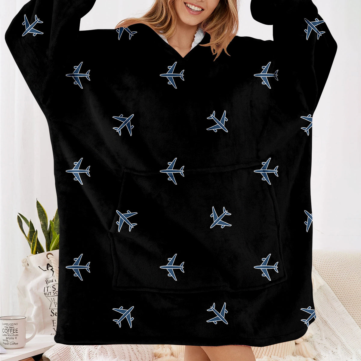 Nice Airplanes (Black) Designed Blanket Hoodies