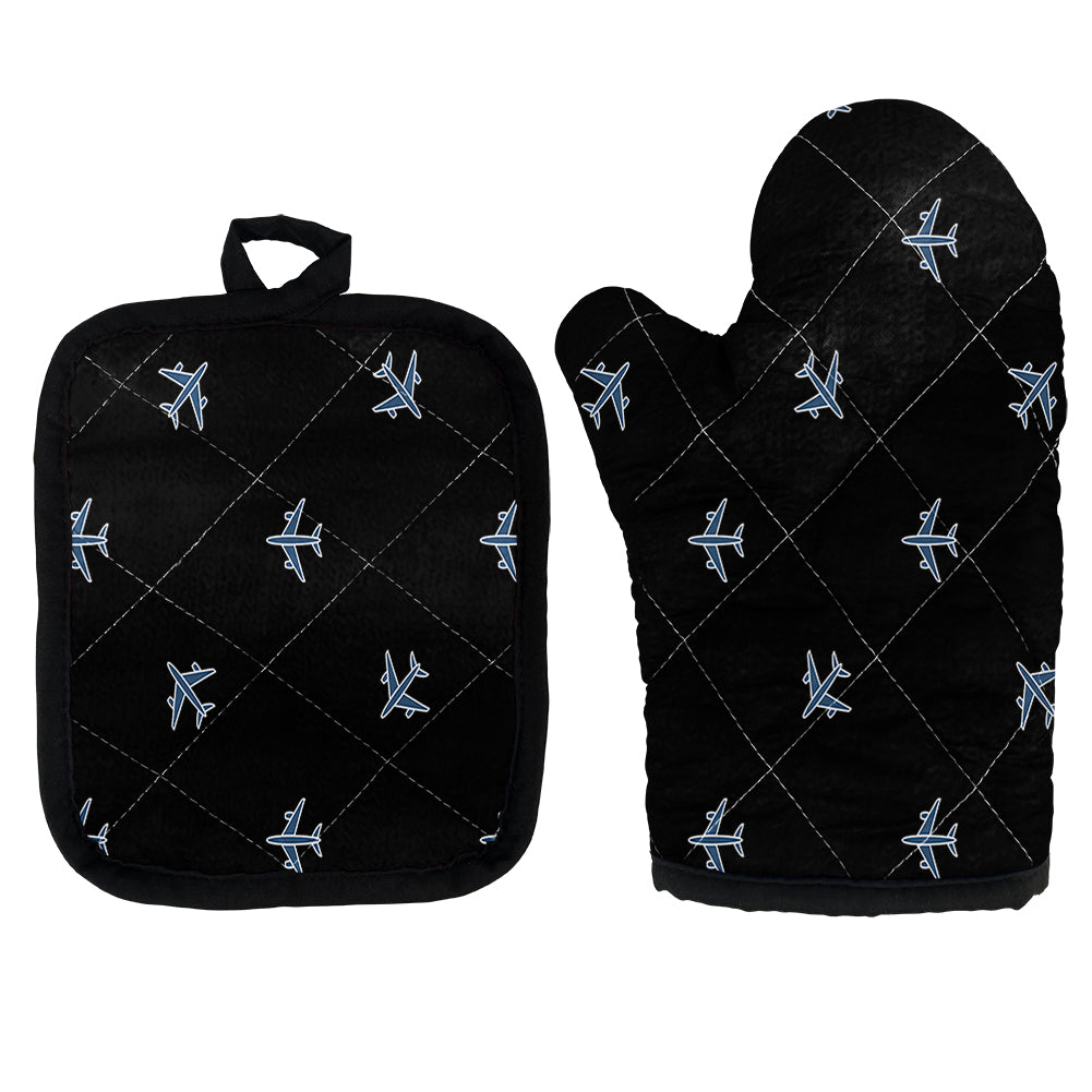 Nice Airplanes (Black) Designed Kitchen Glove & Holder