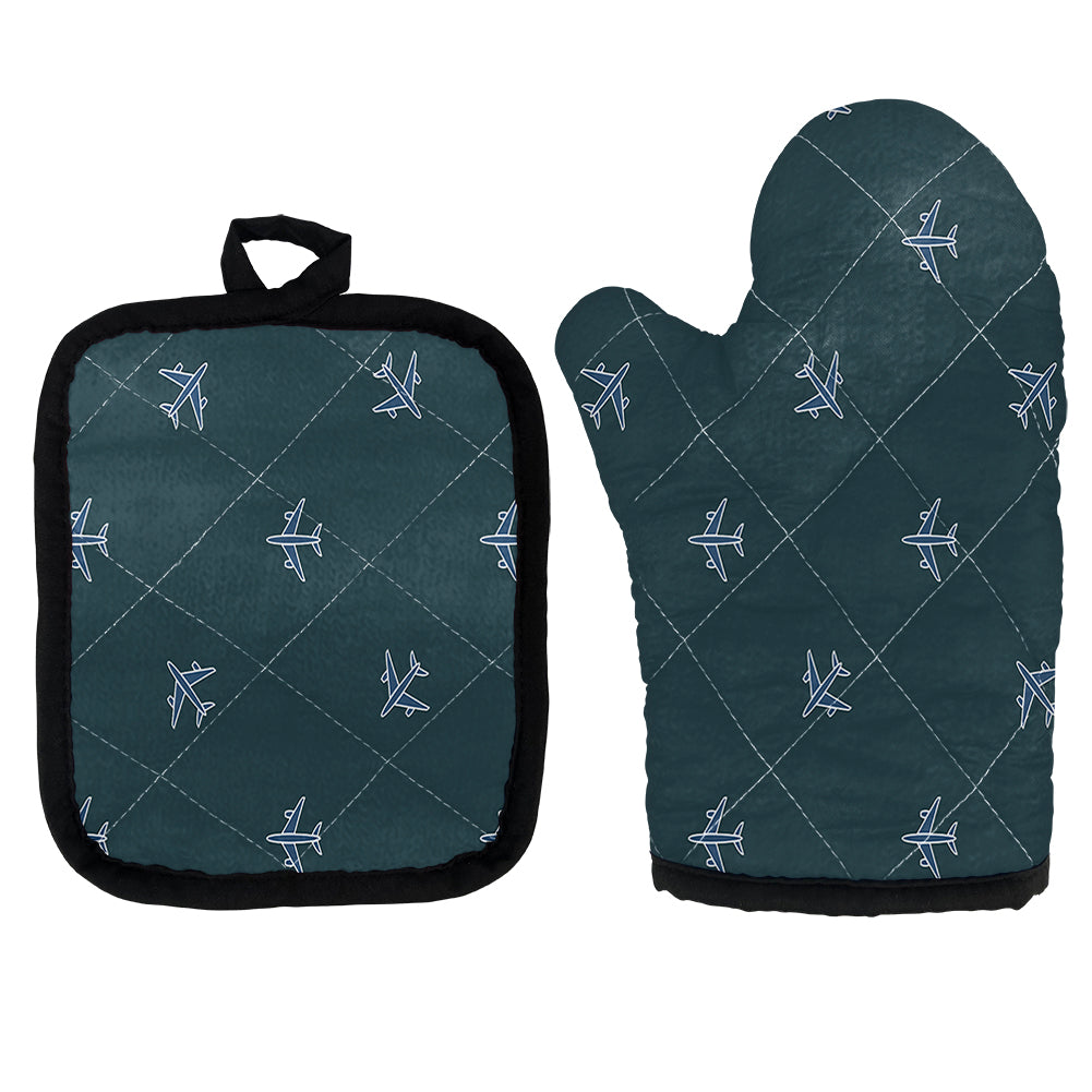 Nice Airplanes (Green) Designed Kitchen Glove & Holder