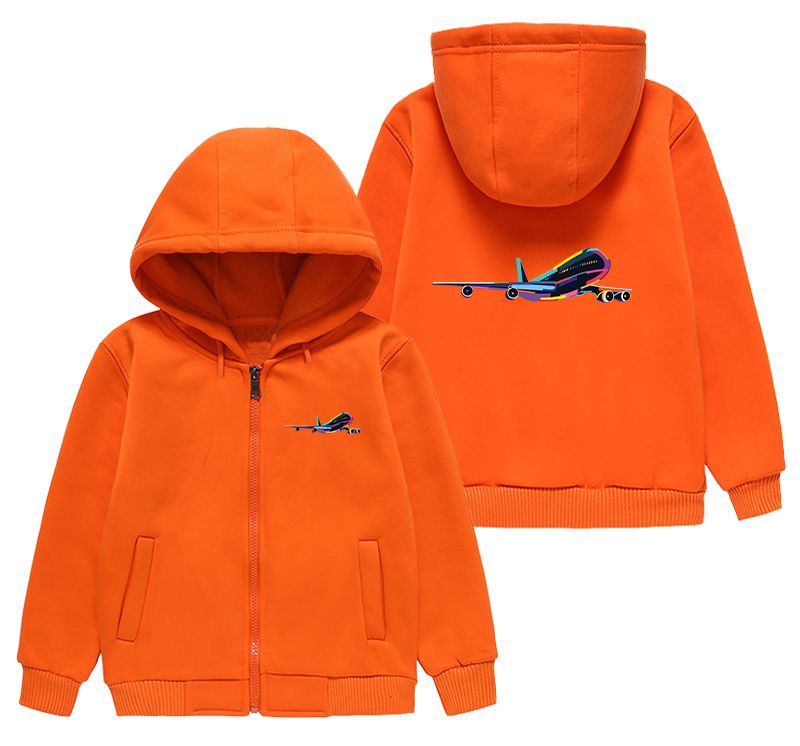 Multicolor Airplane Designed "CHILDREN" Zipped Hoodies