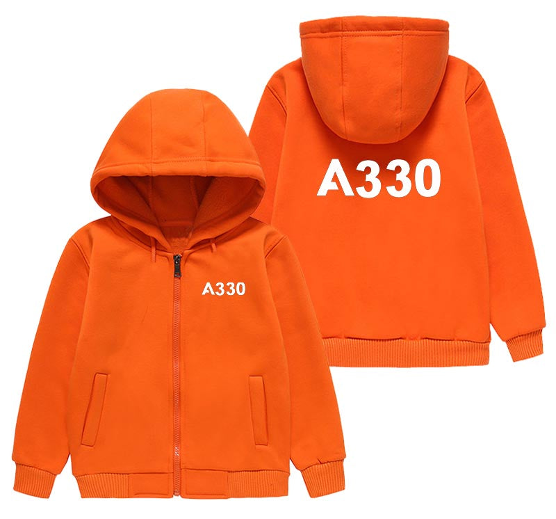 A330 Flat Text Designed "CHILDREN" Zipped Hoodies