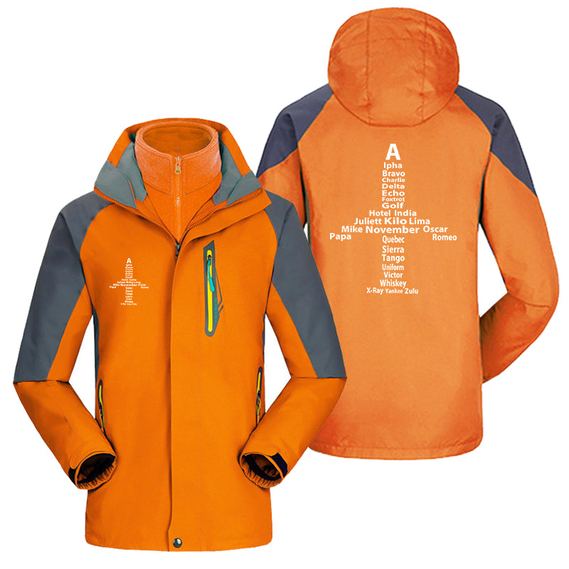 Airplane Shape Aviation Alphabet Designed Thick Skiing Jackets