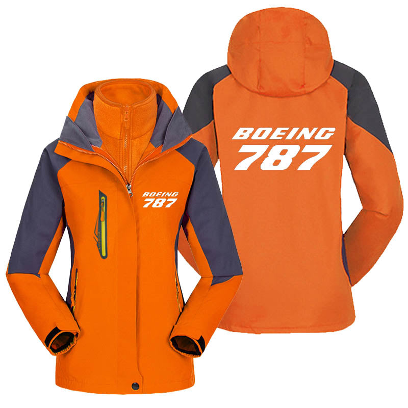 Boeing 787 & Text Designed Thick "WOMEN" Skiing Jackets