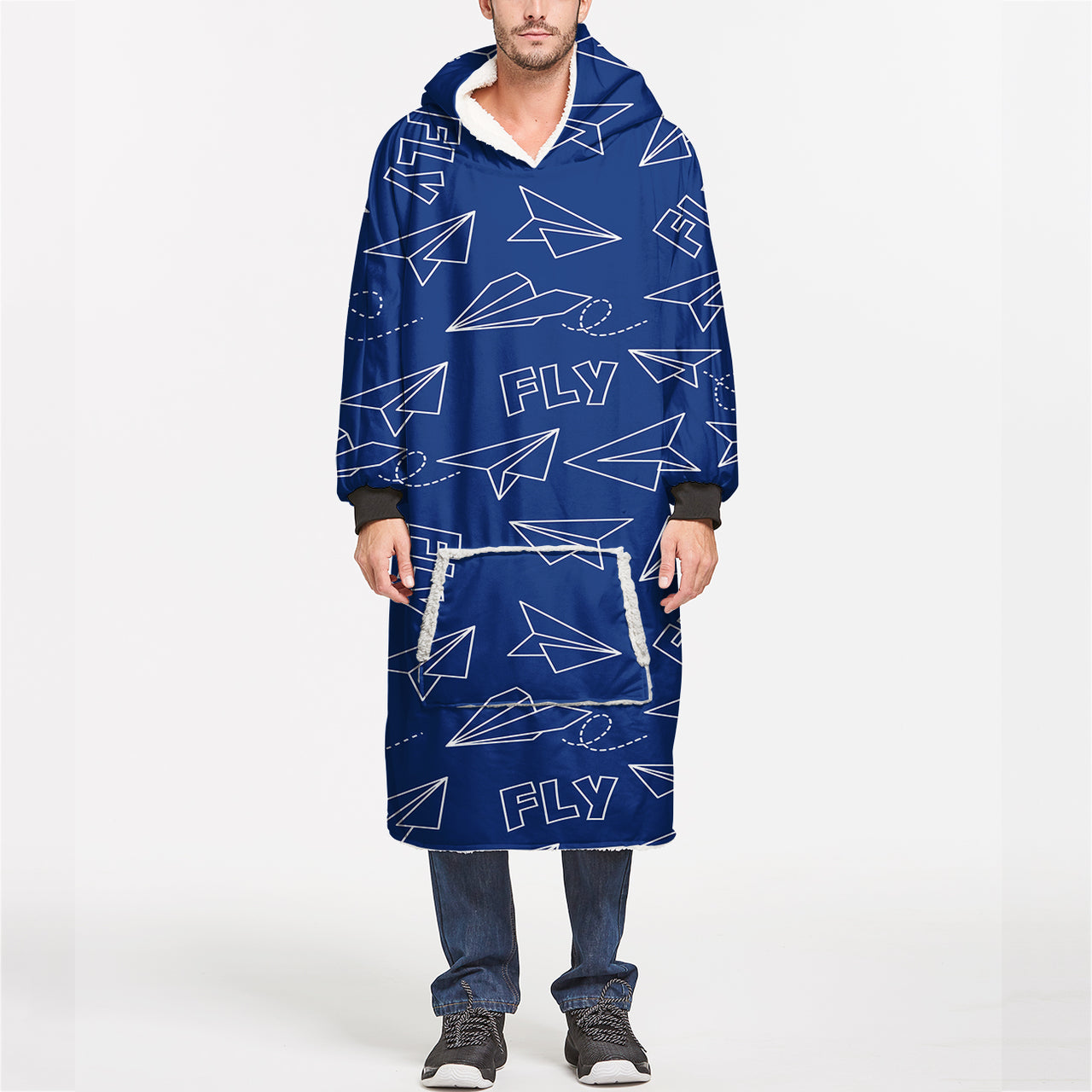 Paper Airplane & Fly (Blue) Designed Blanket Hoodies