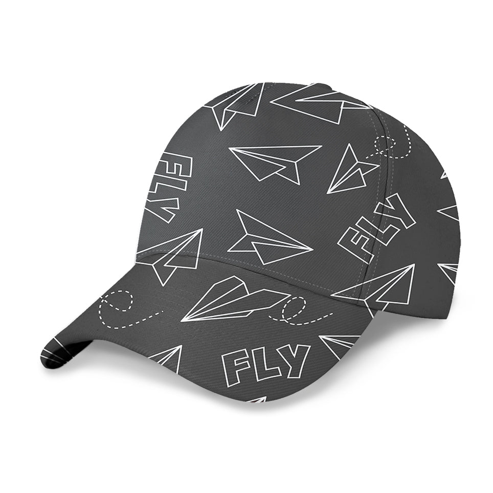 Paper Airplane & Fly (Gray) Designed 3D Peaked Cap