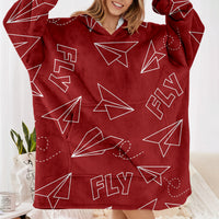 Thumbnail for Paper Airplane & Fly (Red) Designed Blanket Hoodies