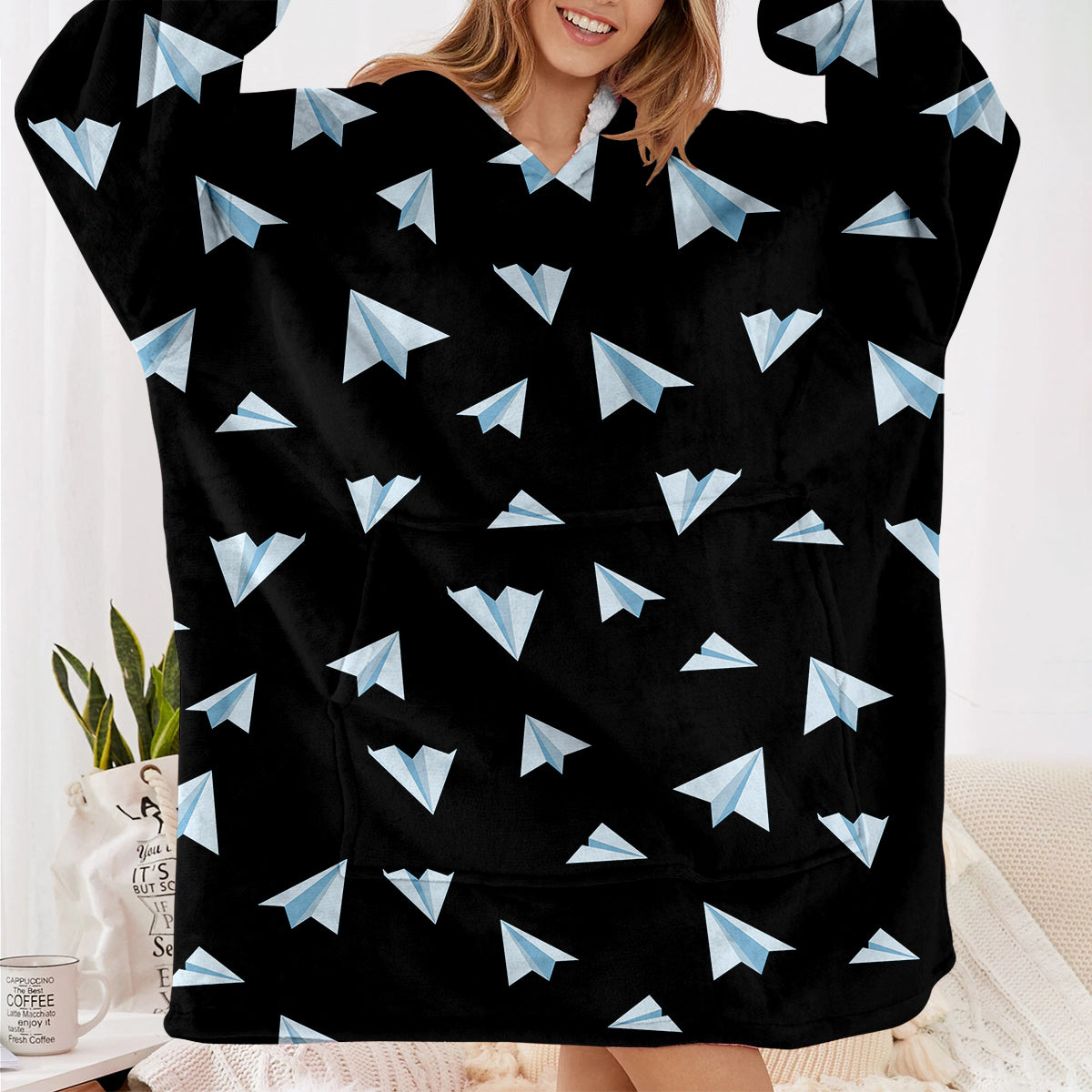 Paper Airplanes (Black) Designed Blanket Hoodies