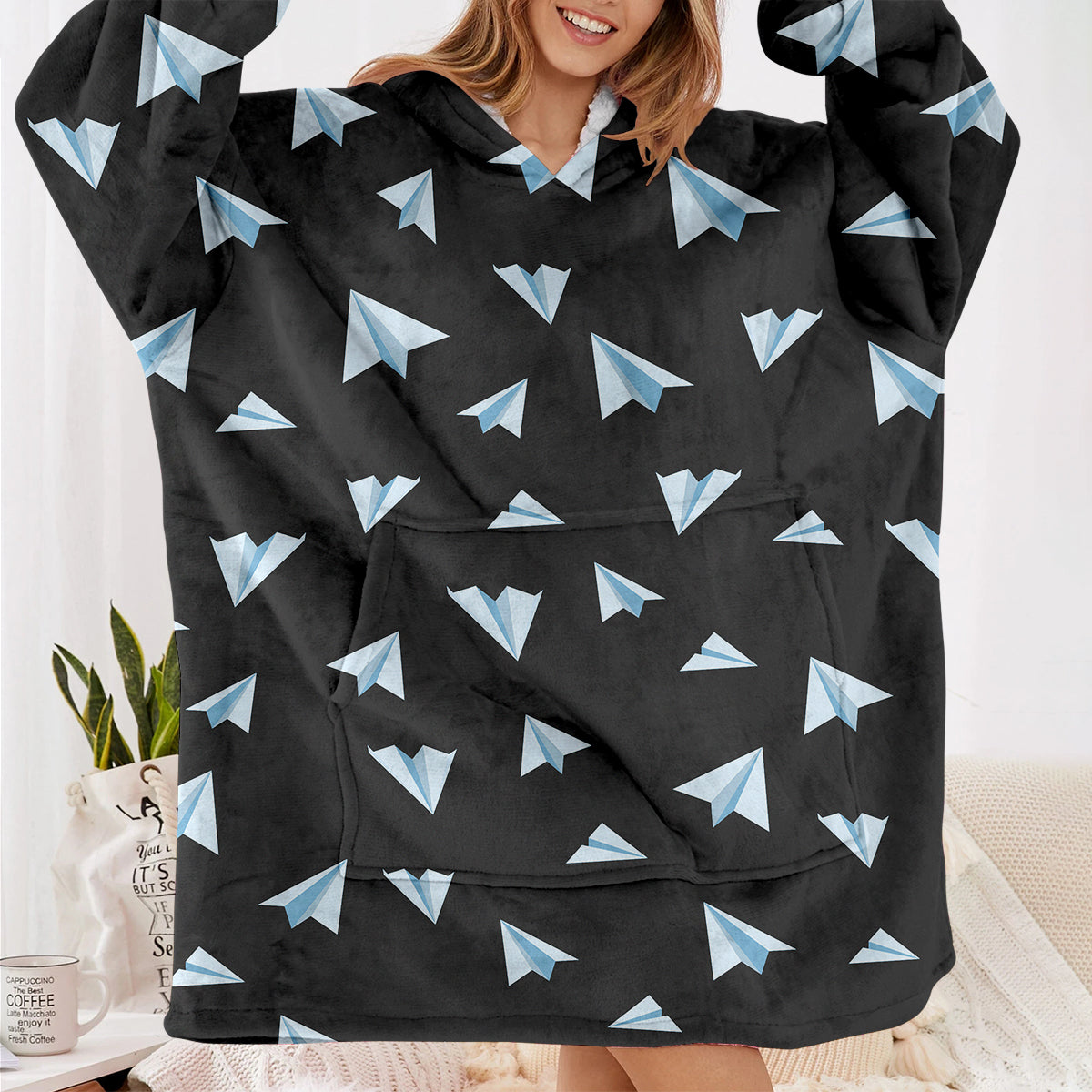 Paper Airplanes (Gray) Designed Blanket Hoodies