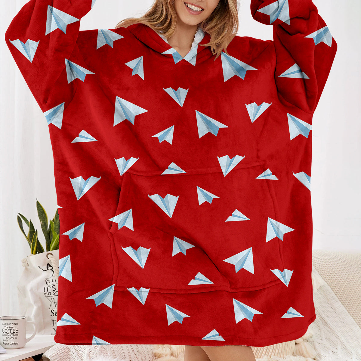 Paper Airplanes (Red) Designed Blanket Hoodies