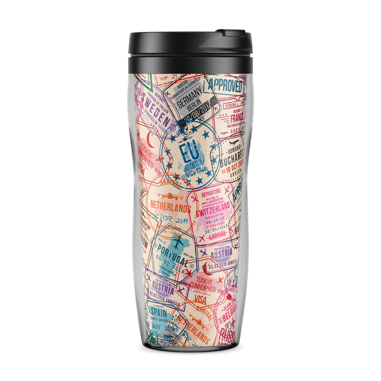 Passport Stamps Designed Travel Mugs