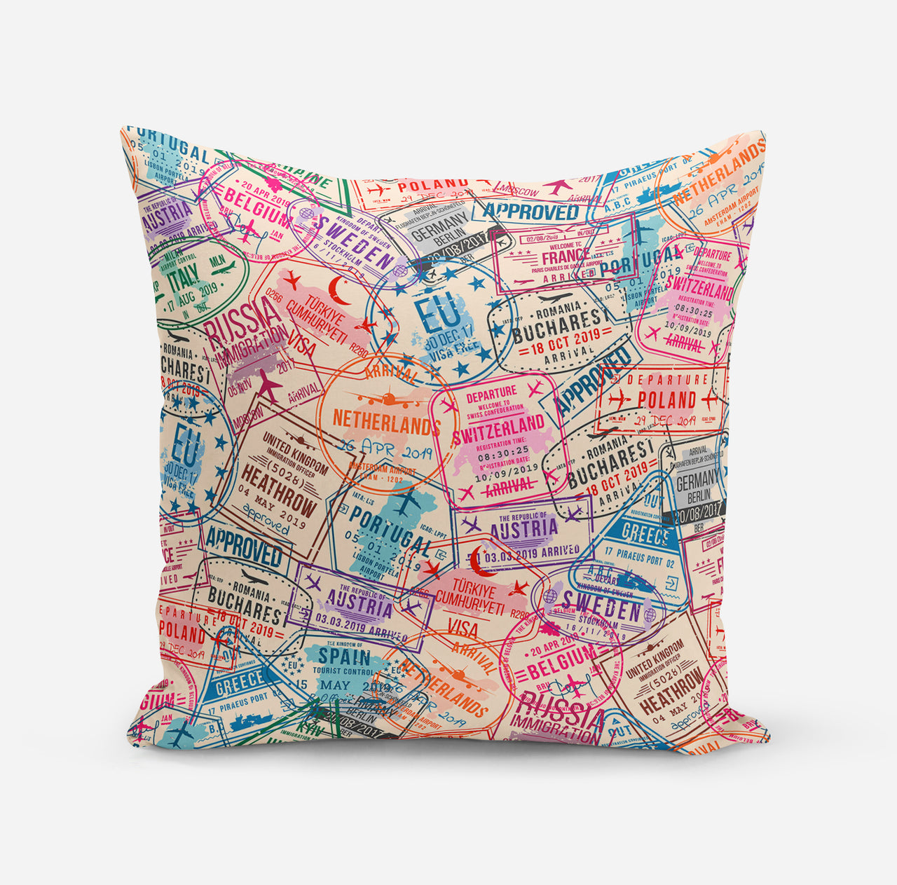 Passport Stamps Designed Pillows