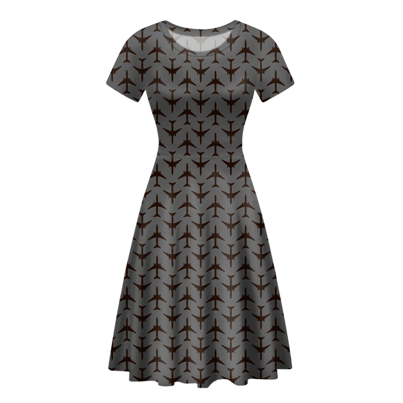 Perfectly Sized Seamless Airplanes Gray Designed Women Midi Dress