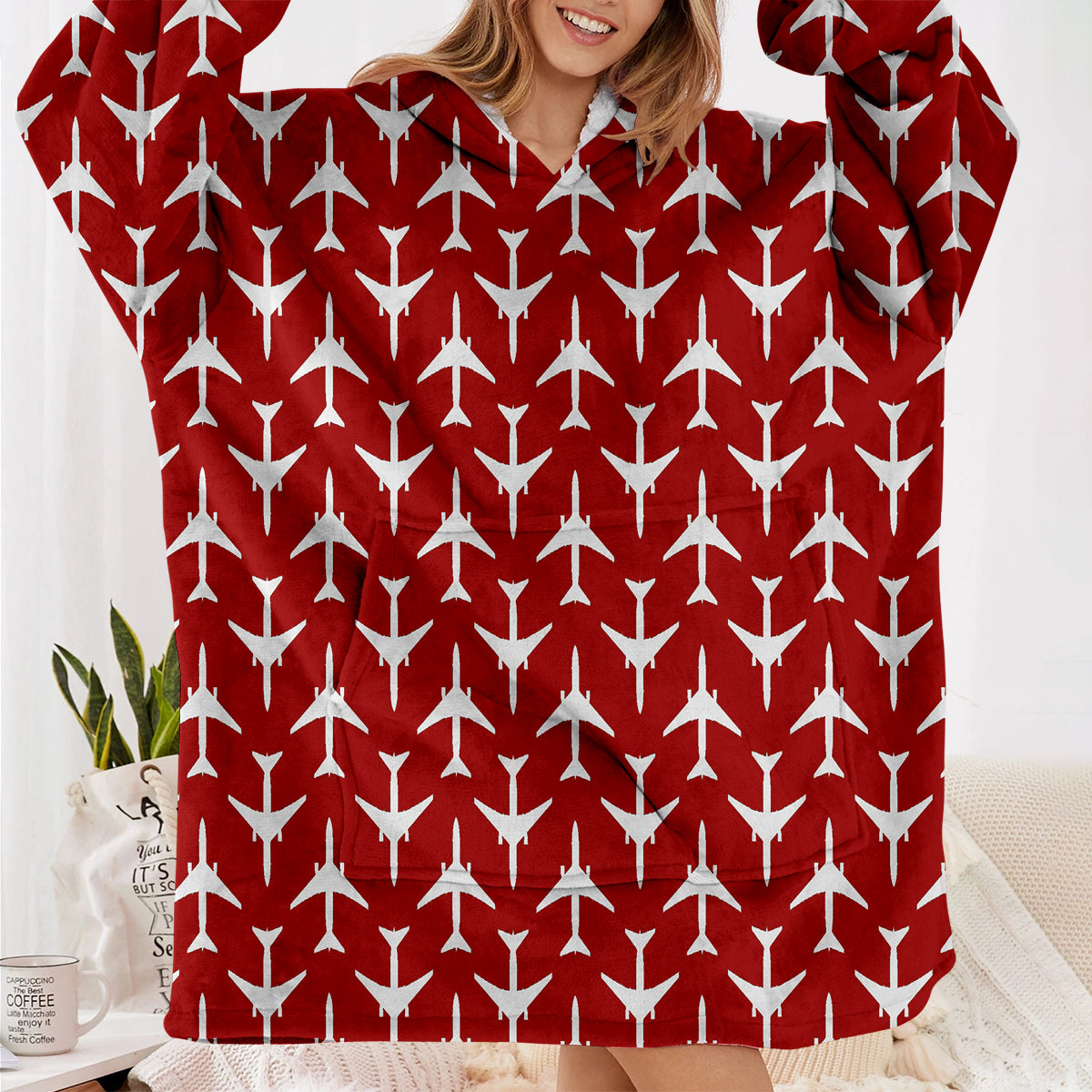 Perfectly Sized Seamless Airplanes Red Designed Blanket Hoodies