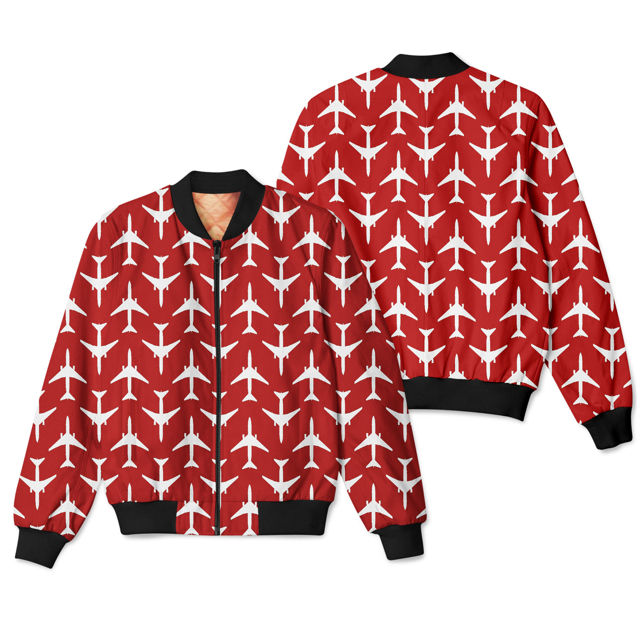 Perfectly Sized Seamless Airplanes Red Designed 3D Pilot Bomber Jackets