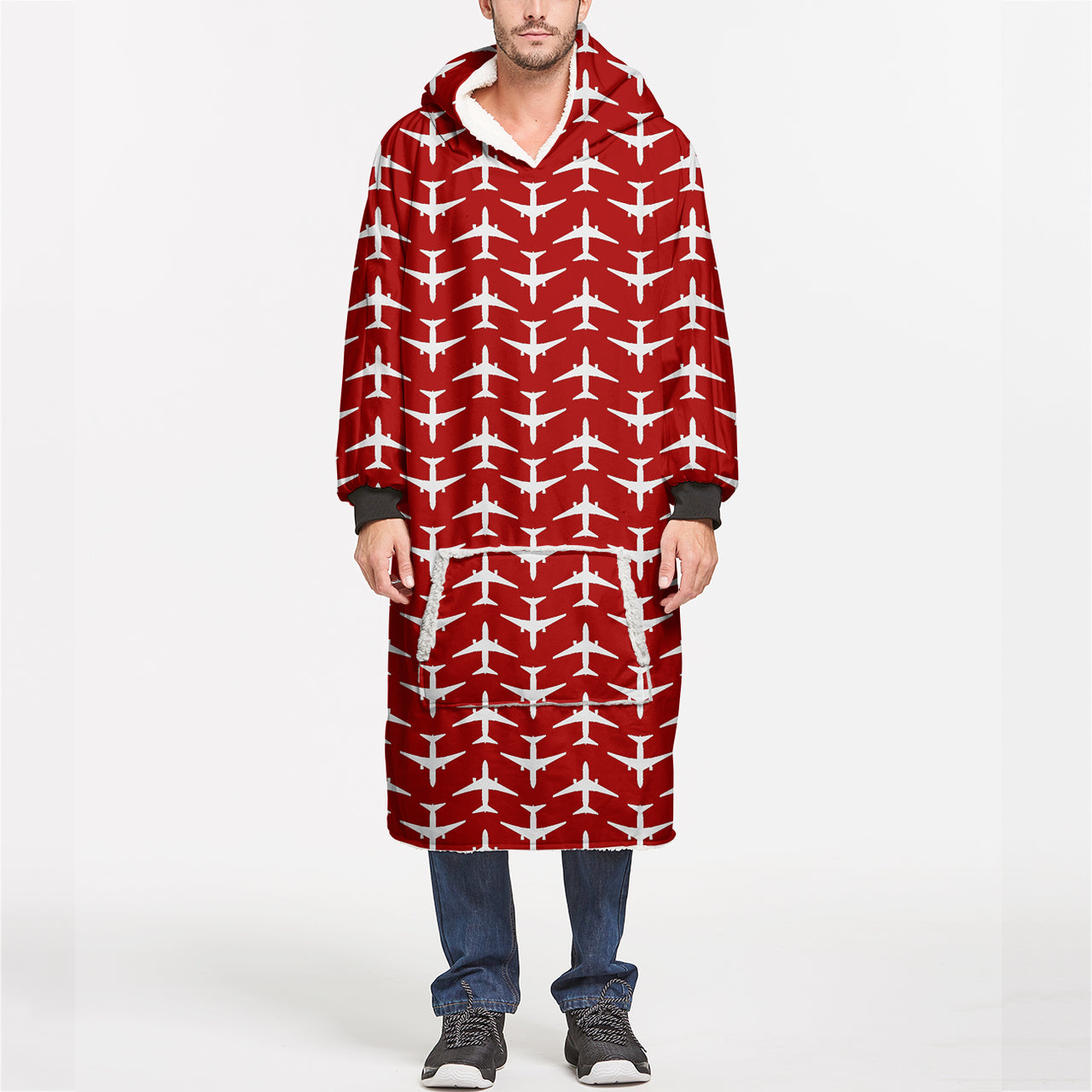 Perfectly Sized Seamless Airplanes Red Designed Blanket Hoodies