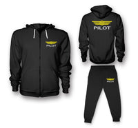 Thumbnail for Pilot & Badge Designed Zipped Hoodies & Sweatpants Set