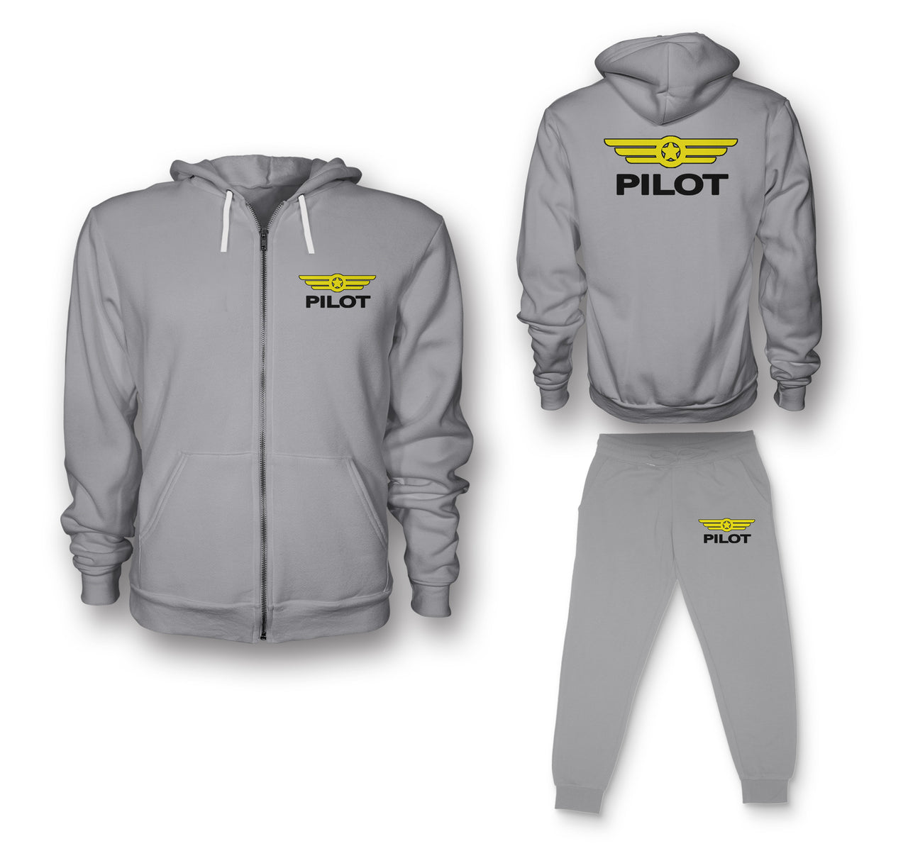 Pilot & Badge Designed Zipped Hoodies & Sweatpants Set