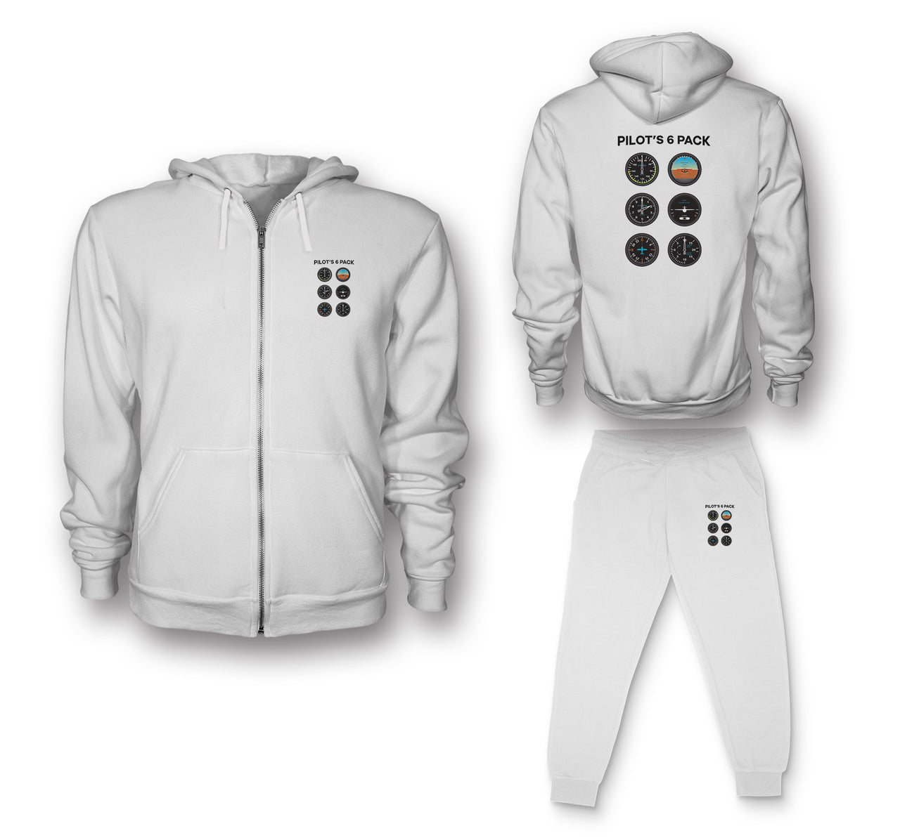 Pilot's 6 Pack Designed Zipped Hoodies & Sweatpants Set