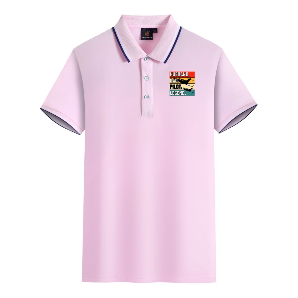 Husband & Dad & Pilot & Legend Designed Stylish Polo T-Shirts