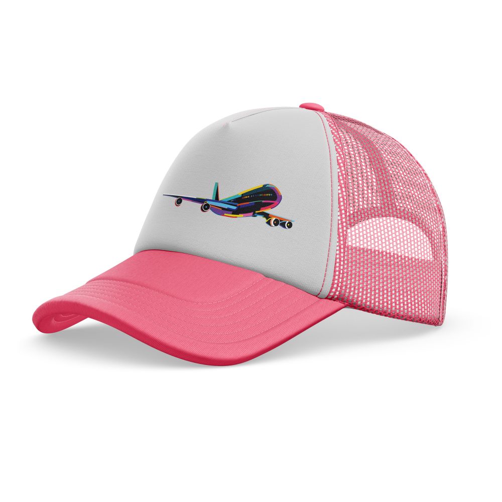 Multicolor Airplane Designed Trucker Caps & Hats