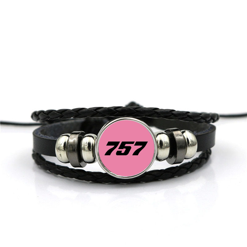 757 Flat Text Designed Leather Bracelets