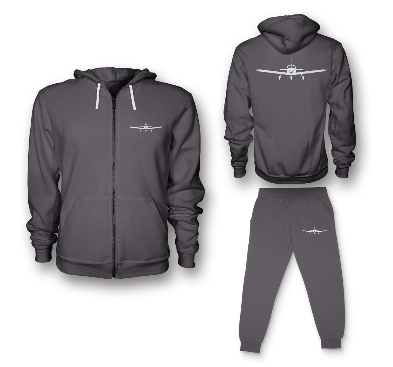 Piper PA28 Silhouette Plane Designed Zipped Hoodies & Sweatpants Set