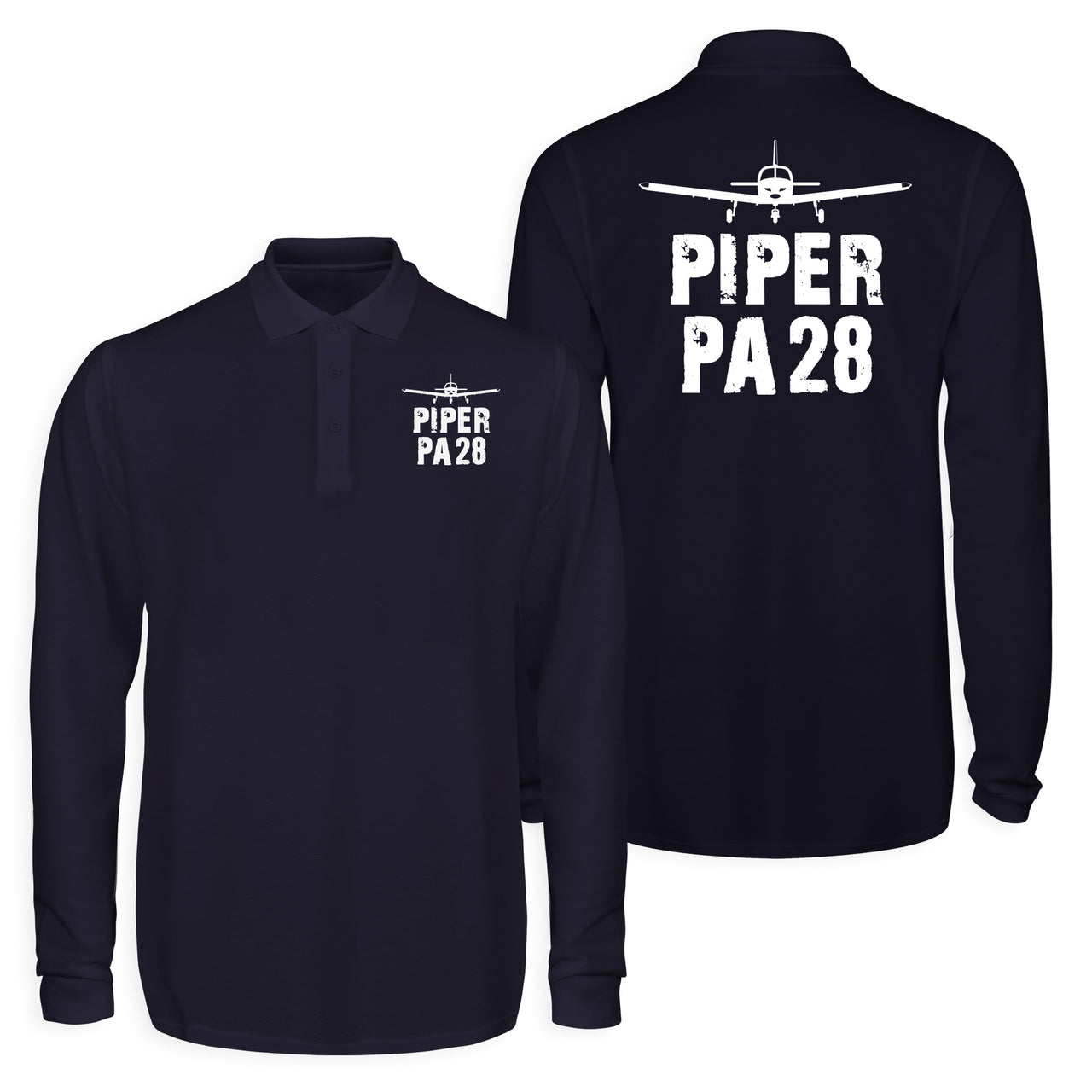 Piper PA28 & Plane Designed Long Sleeve Polo T-Shirts (Double-Side)