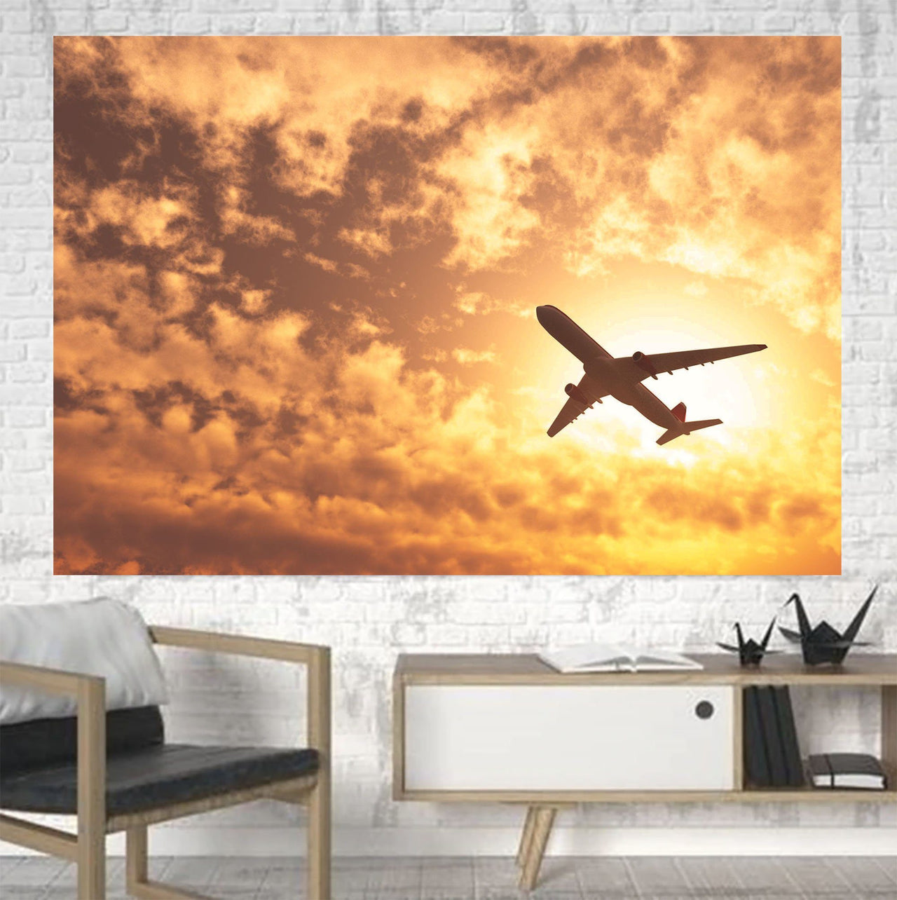 Plane Passing By Printed Canvas Posters (1 Piece) Aviation Shop 