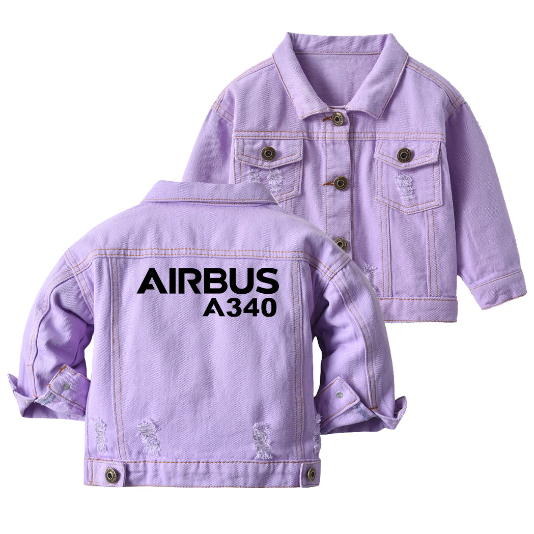 Airbus A340 & Text Designed Children Denim Jackets