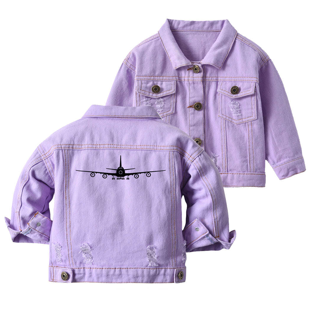 Boeing 747 Silhouette Designed Children Denim Jackets