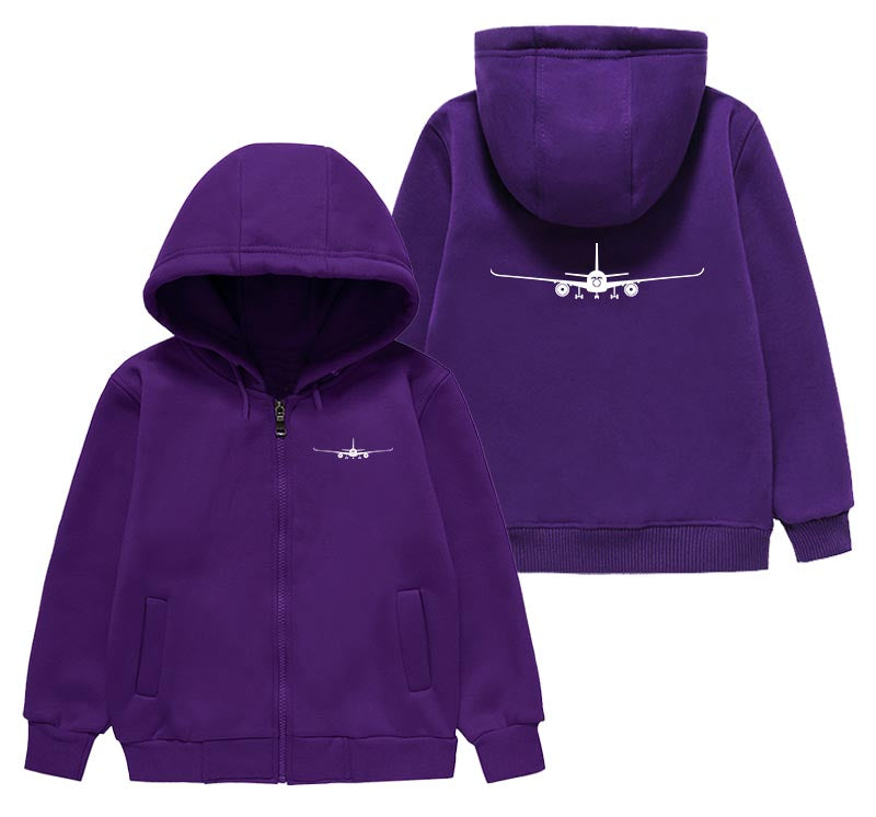 Airbus A350 Silhouette Designed "CHILDREN" Zipped Hoodies