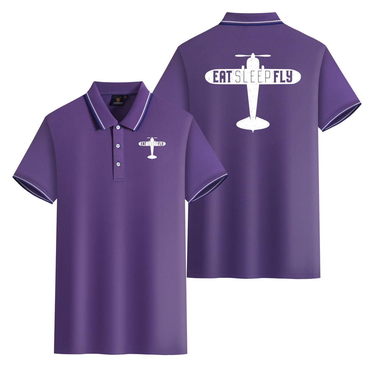 Eat Sleep Fly & Propeller Designed Stylish Polo T-Shirts (Double-Side)