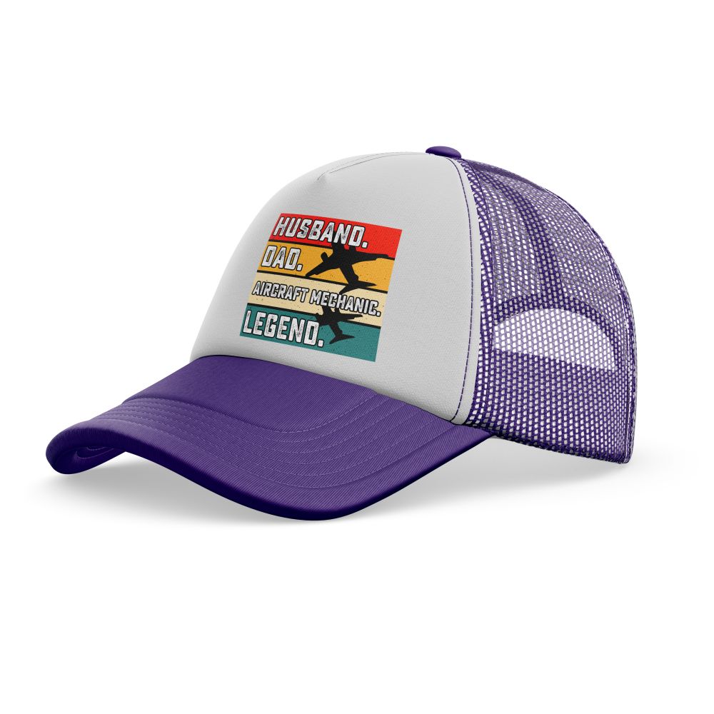 Husband & Dad & Aircraft Mechanic & Legend Designed Trucker Caps & Hats