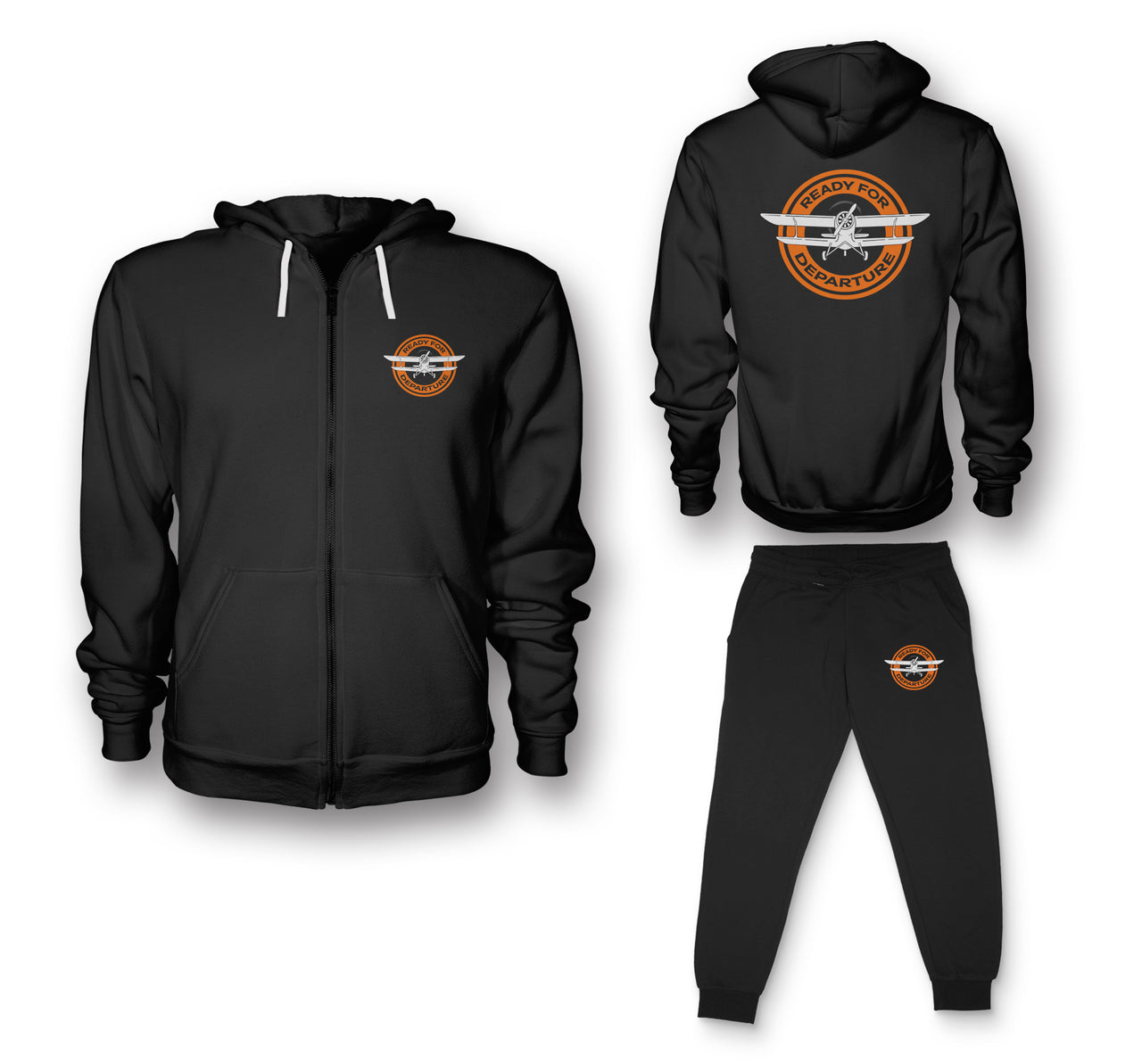 Ready for Departure Designed Zipped Hoodies & Sweatpants Set