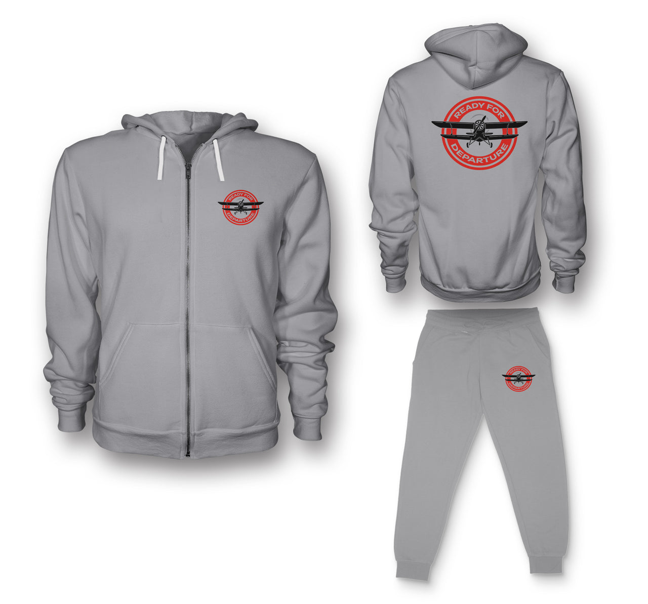 Ready for Departure Designed Zipped Hoodies & Sweatpants Set